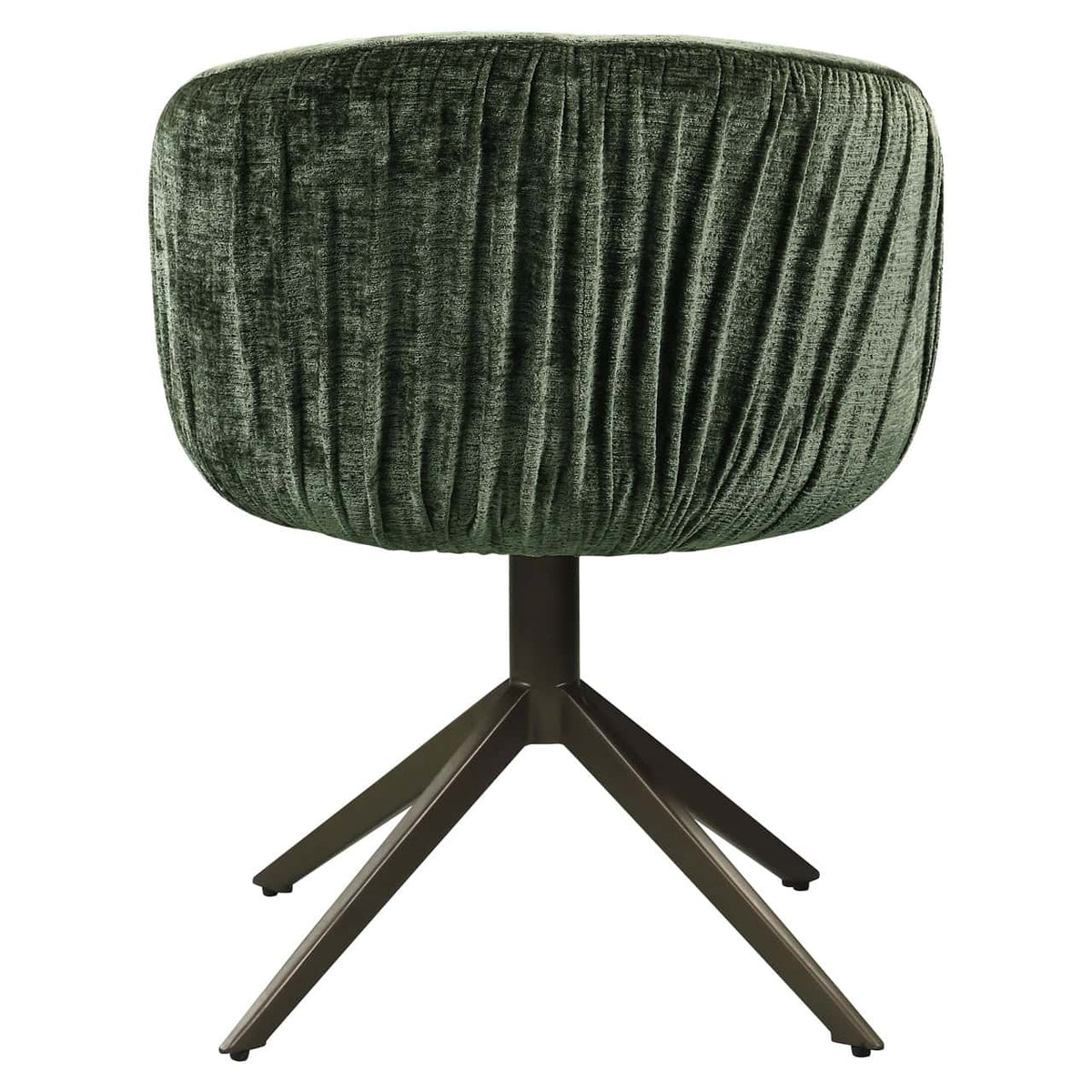 Groene velvet eetkamerstoel met draaibaar onderstel.