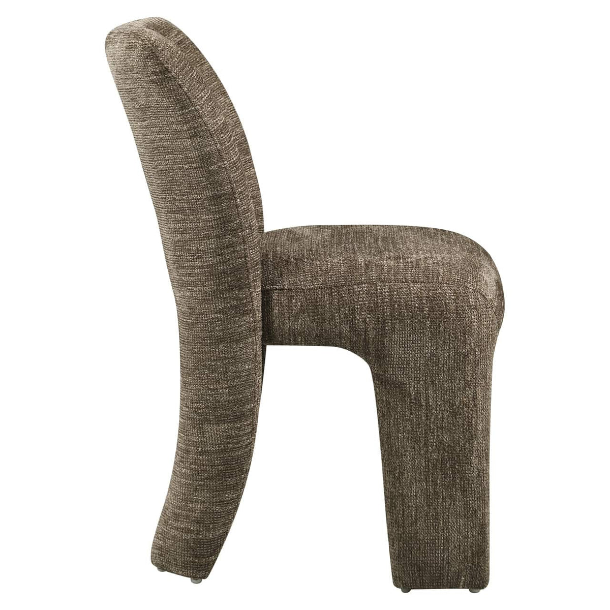 Eetkamerstoel Maya in bruin softweave stof, comfortabel en stijlvol.