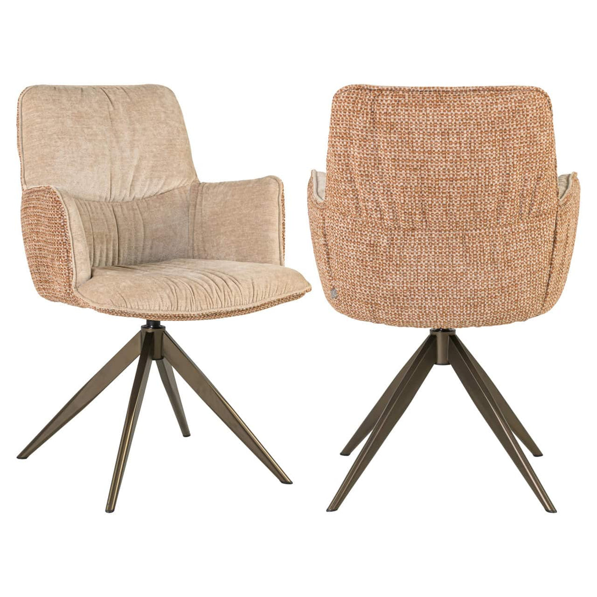Eetkamerstoel Chase met ginger jacquard stof en draaibaar onderstel.