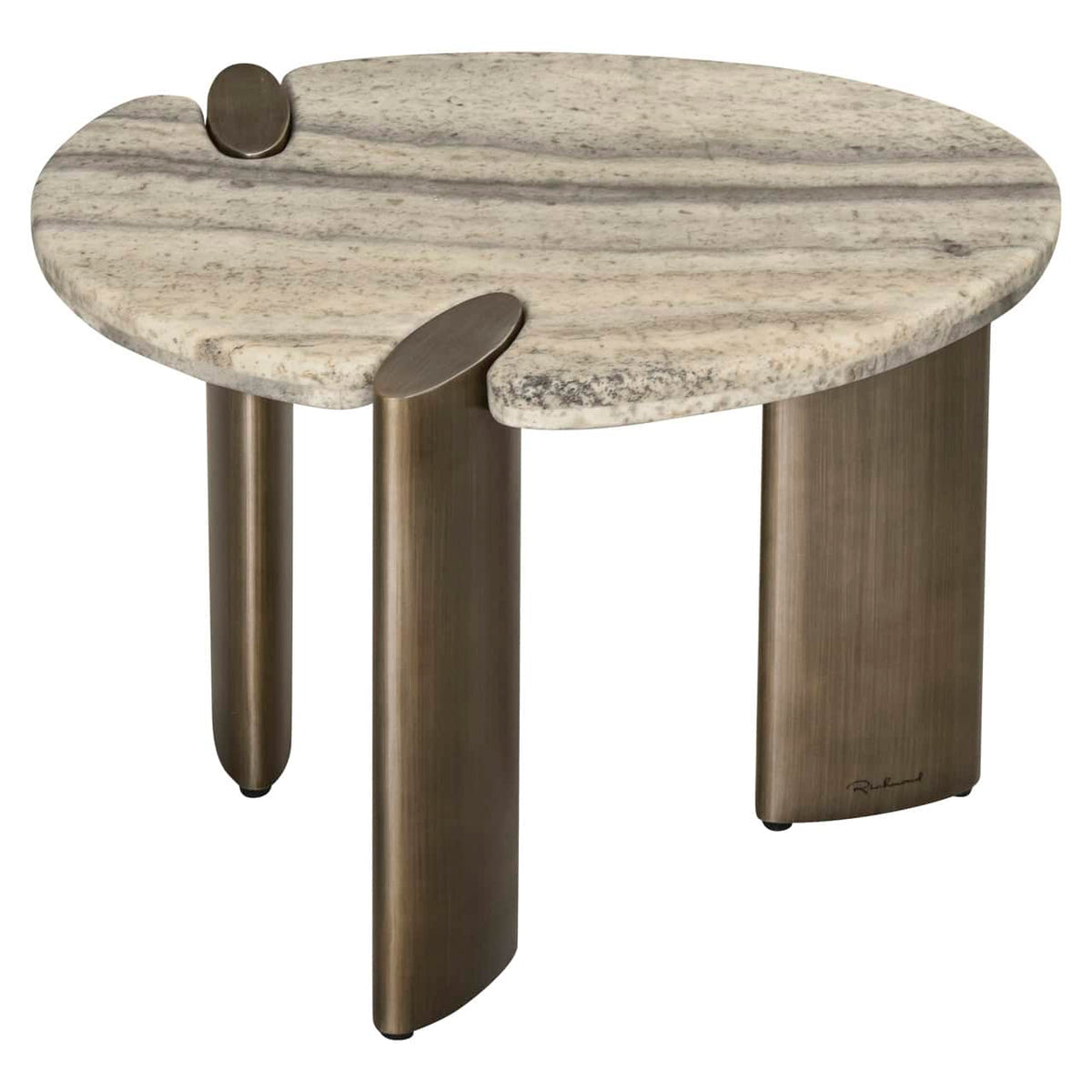Moderne bijzettafel Arcadia in grijs en brons, elegant design voor woonkamer.