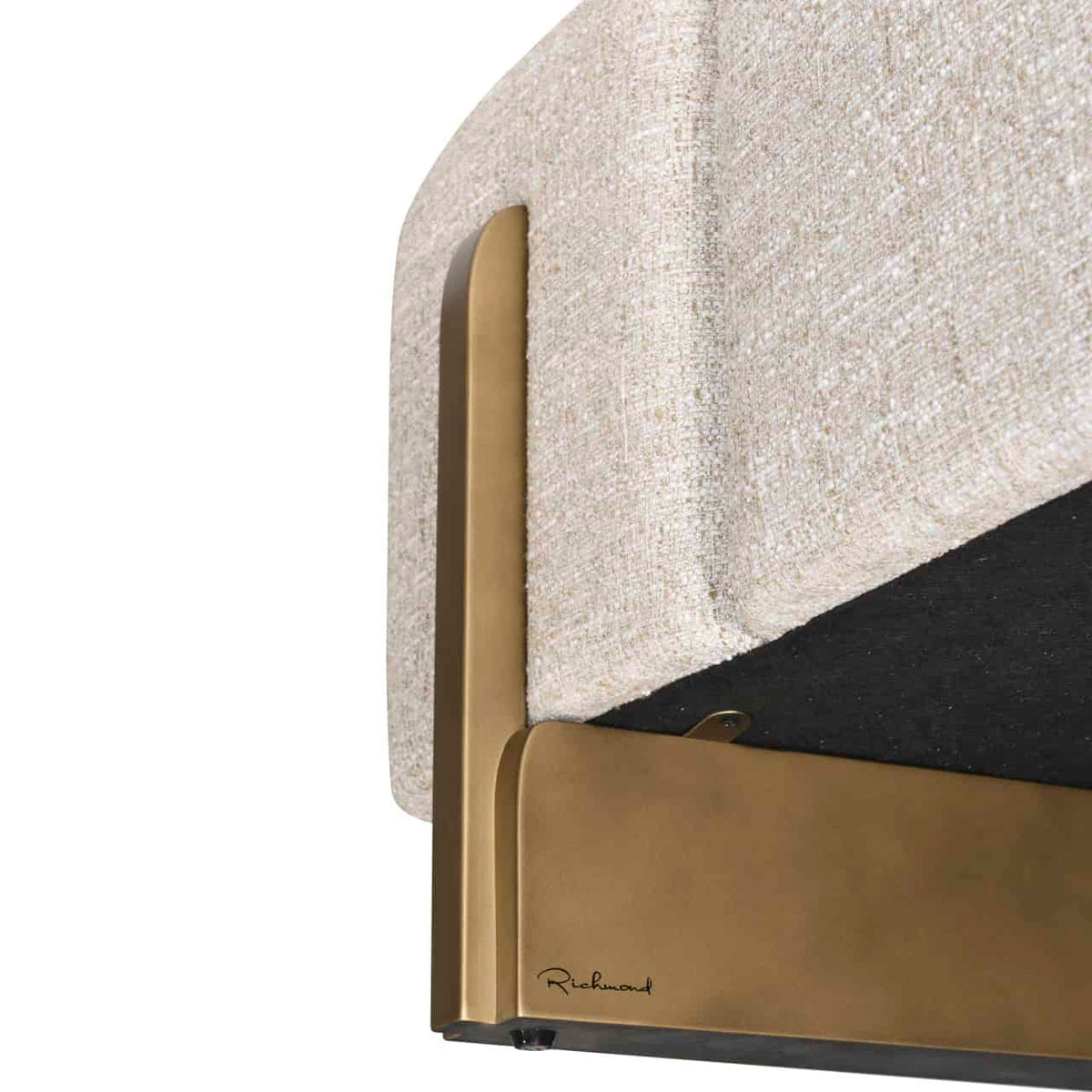 Bank Caleo in cream tweed stof met goudkleurige metalen voet.