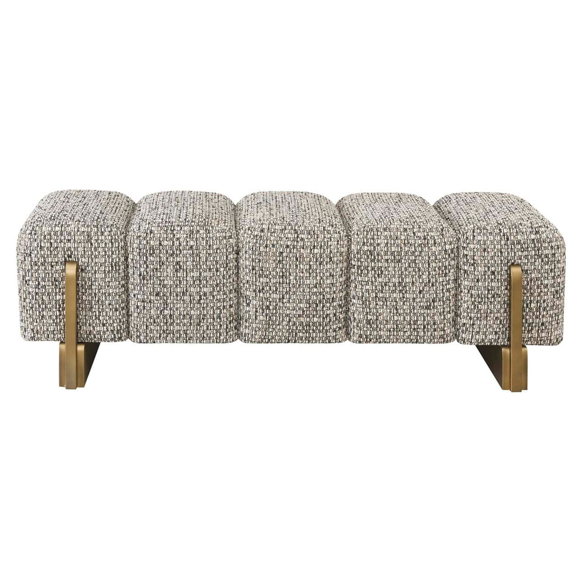 Bank Caleo Cobblestone bank met gouden poten en textuurrijke bekleding.