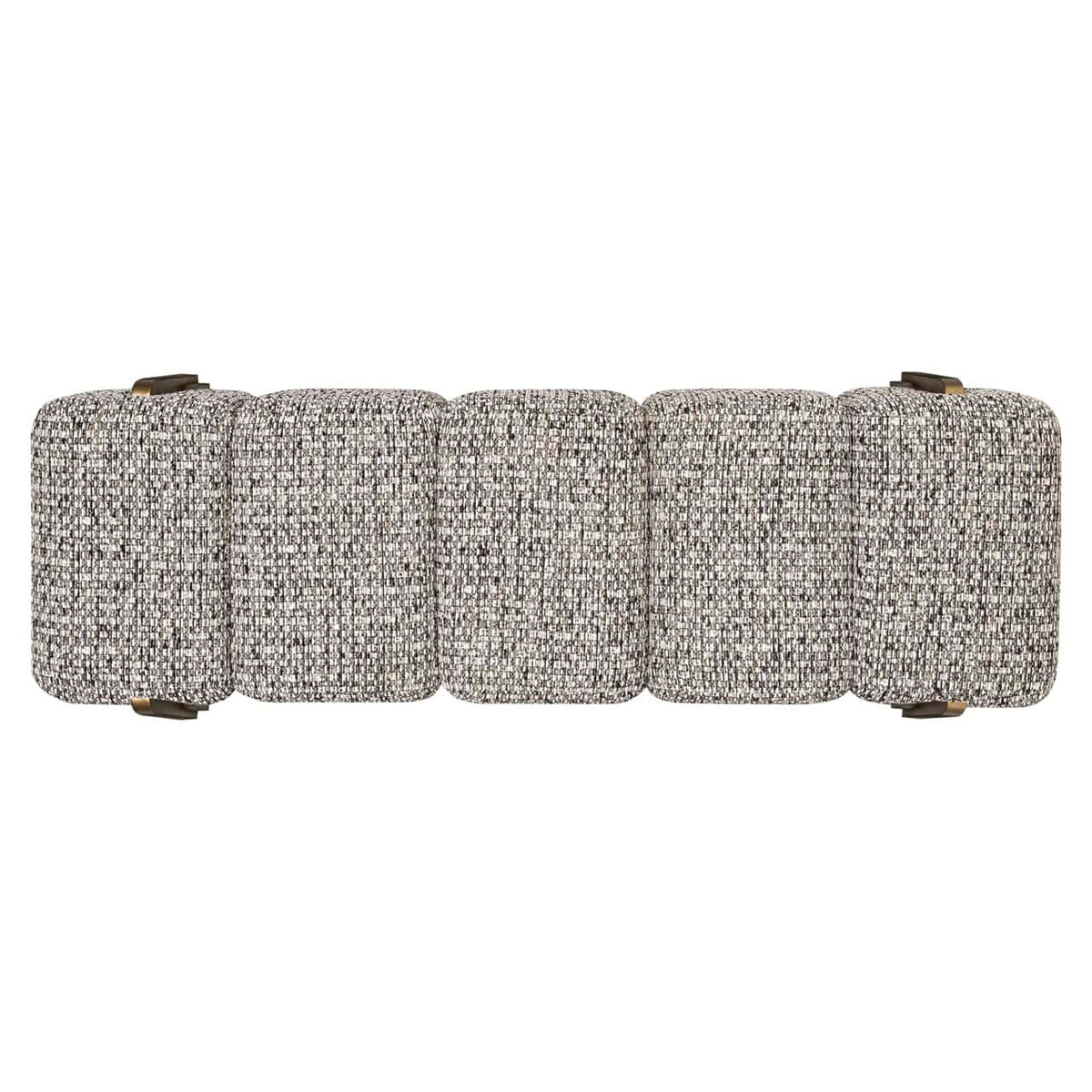 Bank Caleo Cobblestone bankstel met stoffen bekleding en metalen details.