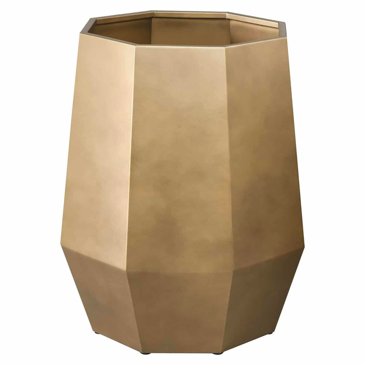 Grote bronzen gouden plantenbak met geometrisch ontwerp.