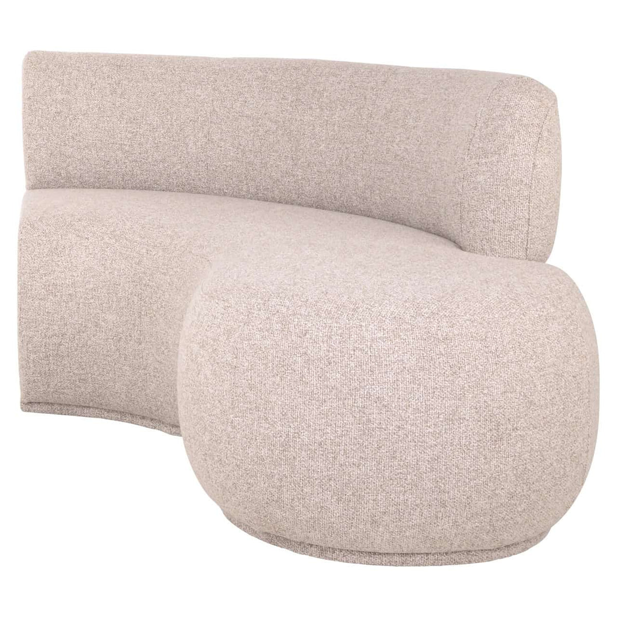 Sorrobon eetkamerbank met ronde ottoman in beige stof.