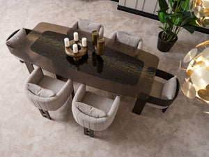 MARMO Étkezőasztal Travertin lábbal, Üveg asztallappal